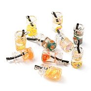 Translucent Resin Pendants, Drink Charms, Juice Cup with Metal Loops, Mixed Color, 26.5x10mm, Hole: 1.8mm, about 10pcs/bag(RESI-D067-01E)
