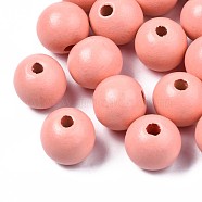 Painted Natural Wood European Beads, Large Hole Beads, Round, Salmon, 16x15mm, Hole: 4mm(WOOD-S049-06J)