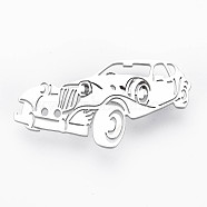 Car Brooch, 201 Stainless Steel Vehicle Lapel Pin for Backpack Clothes, Nickel Free & Lead Free, Stainless Steel Color, 33x53.5x7mm, Pin: 0.7mm(JEWB-N007-006P-FF)
