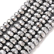 Electroplate Non-magnetic Synthetic Hematite Beads Strands, Faceted, Rondelle, Grade A, Platinum Plated, 8x4mm, Hole: 1.2mm, about 83pcs/strand, 16 inch(G-J160-E-01)