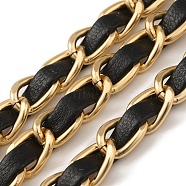 Oxidation Aluminum Rope Chains, with PU Imitation Leather, Unwelded, Black, 7x3.5mm, about 50Yards/Bundle(CHA-NH0001-01B-01)