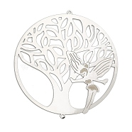 201 Stainless Steel Laser Cut Tree of Life Connector Charms, Etched Metal Embellishments, Non-Tarnish, Stainless Steel Color, 103x95x0.3mm, Hole: 2.5mm(STAS-Z116-02P-01)