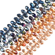 Eletroplated Trasparent Glass Beads Strands, Faceted, Teardrop, Mixed Color, 14x7.5mm, Hole: 1mm, about 96~98pcs/strand, 18.11 inch~20.47 inch(46~52cm)(EGLA-R013-13x8mm-M-01)