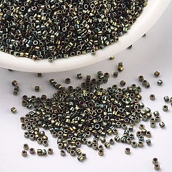 MIYUKI Delica Beads, Cylinder, Japanese Seed Beads, 11/0, (DB0024) Metallic Olive Green Iris, 1.3x1.6mm, Hole: 0.8mm, about 10000pcs/bag, 50g/bag(SEED-X0054-DB0024)