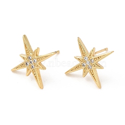 Rack Plating Brass Star Stud Earrings with Cubic Zirconia, Lead Free & Cadmium Free, Real 18K Gold Plated, 16x16mm(EJEW-D061-44G)