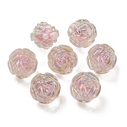 UV Plating Rainbow Iridescent Acrylic Beads, Two Tone Bead in Bead, Rose, Misty Rose, 15.5x16x15mm, Hole: 3mm(OACR-P010-20D)