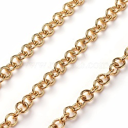 PVD Vacuum Plating 304 Stainless Steel Rolo Chains, with Spool, Unwelded, Golden, 4x4x0.8mm, about 32.8 Feet(10m)/roll(CHS-I001-02)