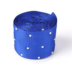 Polyester Grosgrain Ribbon, with Single Face Crystal Rhinestone, for Crafts Gift Wrapping, Party Decoration, Blue, 2 inch(52mm), 5 yards/roll(4.57m/roll)(OCOR-G008-05I)