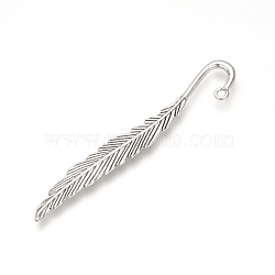 Tibetan Style Alloy Bookmark Findings, Feather, Cadmium Free & Lead Free, Antique Silver, 79x13x2.5mm, Hole: 2mm, about 210pcs/1000g(TIBEP-Q075-08AS-LF)