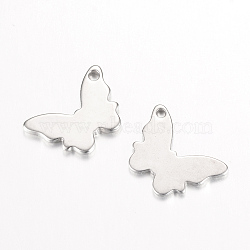 304 Stainless Steel Pendants, Butterfly, Stainless Steel Color, 11x16x1.5mm, Hole: 1mm(STAS-S058-22)