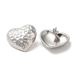 304 Stainless Steel Stud Earrings, Textured Heart, Stainless Steel Color, 22x25mm(EJEW-D100-02P)