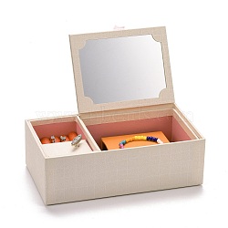 Hand Crank Musical Jewelry Cardboard Boxes, Storage Boxes with Drawer & Mirror inside, for Girl's Gift, Rectangle with Ribbon, Seashell Color, 18.4x10.3x6.5cm(CON-M008-02)