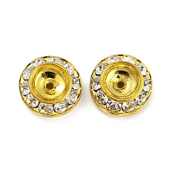 Brass Rhinestone Beads, Flat Round, Golden, 15x6~6.5mm, Hole: 1.2~1.4mm(RB-F035-02G)