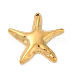 304 Stainless Steel Pendants, Ion Plating(IP), Starfish Charms, Real 14K Gold Plated, 35.5x35x5.5mm, Hole: 1.2mm(STAS-L283-06G)