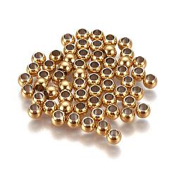 Vacuum Plating 304 Stainless Steel Spacer Beads, Round, Golden, 4x3mm, Hole: 2mm(STAS-L222-42B-G)
