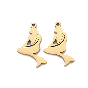 Ion Plating(IP) 201 Stainless Steel Pendants, Cut, Mermaid, Golden, 20x12x1mm, Hole: 1.2mm