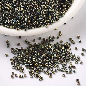 MIYUKI Delica Beads, Cylinder, Japanese Seed Beads, 11/0, (DB0024) Metallic Olive Green Iris, 1.3x1.6mm, Hole: 0.8mm, about 10000pcs/bag, 50g/bag