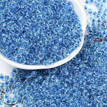 Transparent Inside Colours Glass Seed Beads, Round Hole, Round, Dodger Blue, 4x3mm, Hole: 1.4mm, about 6428pcs/pound