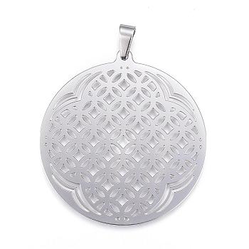 304 Stainless Steel Big Pendants, Flat Round, Stainless Steel Color, 54.5x50x0.8mm, Hole: 8x4mm