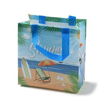 Summer Theme Printed Non-Woven Reusable Folding Gift Bags with Handle, Portable Waterproof Shopping Bag for Gift Wrapping, Rectangle, Sandy Brown, 11x21.5x23cm, Fold: 28x21.5x0.1cm