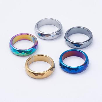 Electroplate Non-Magnetic Synthetic Hematite Rings, Faceted, Mixed Color, US Size 7(17.3mm)