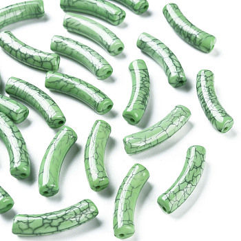 Opaque Crackle Acrylic Beads, Curved Tube, Pale Green, 32x10x8mm, Hole: 1.8mm, about 330pcs/500g