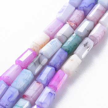 Opaque Baking Painted Crackle Glass Beads Strands, Cuboid, Faceted, Mixed Color, 6.5x3.5x3.5mm, Hole: 1mm, about 60pcs/strand, 15.63 inch~15.75 inch(39.7cm~40cm)