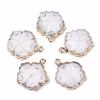 Natural Freshwater Shell Pendants, with Iron Loops, Edge Golden Plated, Flower, Seashell Color, 20x17x3mm, Hole: 1.8mm