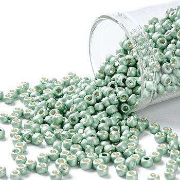 TOHO Round Seed Beads, Japanese Seed Beads, (PF570F) PermaFinish Mint Green Metallic Matte, 8/0, 3mm, Hole: 1mm, about 1110pcs/50g