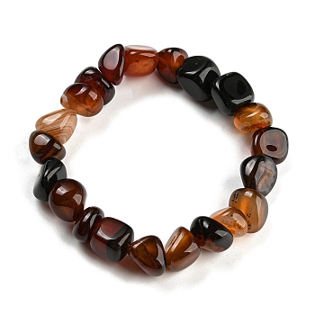 Dyed & Heated Natural Agate Nugget Beaded Stretch Bracelets, Coconut Brown, Inner Diameter: 2 inch(5.2cm)