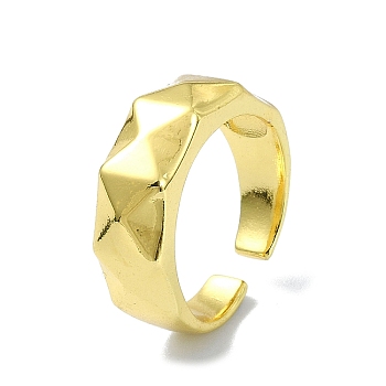 Brass Open Cuff Rings, Twist Wave, Real 18K Gold Plated, US Size 8 1/2(18.5mm)
