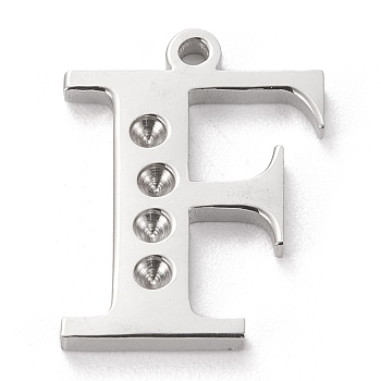 304 Stainless Steel Letter Pendant Rhinestone Settings, Stainless Steel Color, Letter.F, F: 15x11.5x1.5mm, Hole: 1.2mm, Fit for 1.6mm rhinestone
