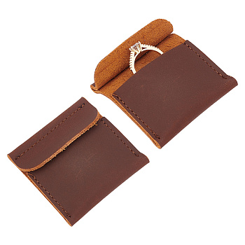 Rectangle PU Leather Ring Bags, Jewelry Storage Pouches for Ring Packaging, Coffee, 5.8x6.05x1.1cm