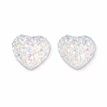 Shining Druzy Resin Cabochons, Heart, Clear, 12x11.5x3.5mm