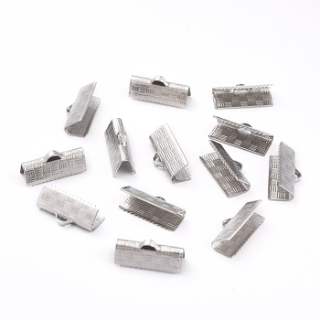 304 Stainless Steel Ribbon Crimp Ends, Stainless Steel Color, 7x15x5.5mm, Hole: 1.5mm