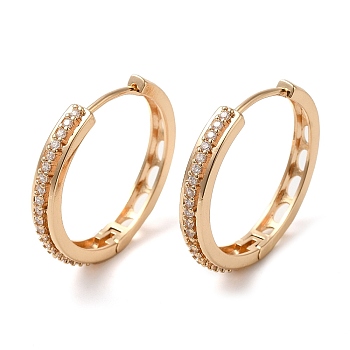 Brass Micro Pave Cubic Zirconia Hoop Earrings, Hollow Oval, Light Gold, 26x27x4mm
