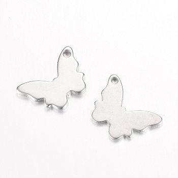304 Stainless Steel Pendants, Butterfly, Stainless Steel Color, 11x16x1.5mm, Hole: 1mm