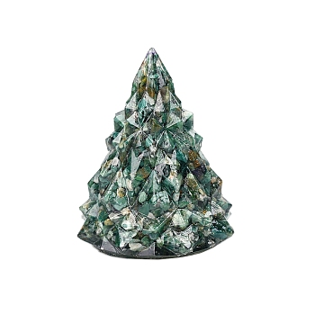 Resin Christmas Tree Display Decoration, with Natural African Jade Chips inside Statues for Home Office Decorations, 80x80x105mm
