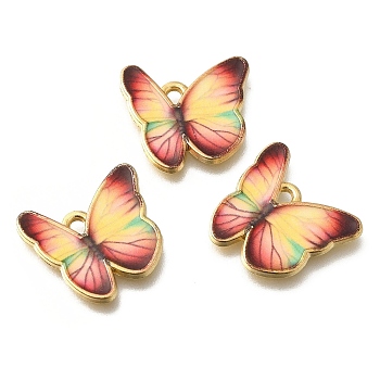 Alloy Enamel Pendants, Golden, Butterfly Charm, Champagne Yellow, 17.5x18.5x1mm, Hole: 1.6mm