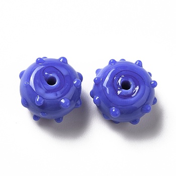 Handmade Bumpy Lampwork Beads, Round, Blue, 12x13x8mm, Hole: 1.6mm