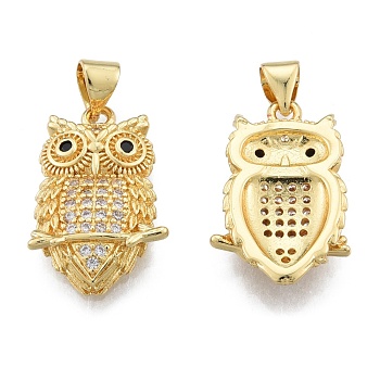 Brass Micro Pave Clear Cubic Zirconia Pendants, Owl, Real 18K Gold Plated, 21x13x4mm, Hole: 3.5x4mm