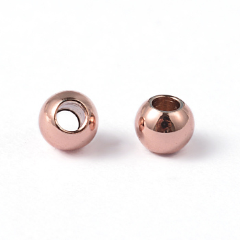 Round Ion Plating(IP) 304 Stainless Steel Beads, Rose Gold, 3mm, Hole: 1mm