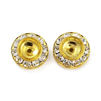 Brass Rhinestone Beads, Flat Round, Golden, 15x6~6.5mm, Hole: 1.2~1.4mm