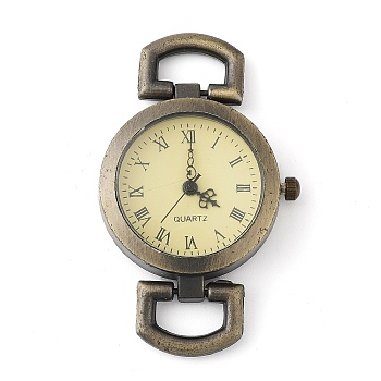 Vintage Antique Bronze Roman Watch Face Alloy Flat Round Watch Head Watch Asscessory, 48x28x9mm, Hole: 10x5mm