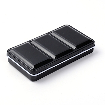 Empty Watercolor Tin Box Palette Paint Case, without Watercolor Pans, Rectangle, Black, 7x12.6x2.3cm, Hole: 24mm