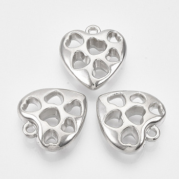 CCB Plastic Pendants, Heart, Platinum, 26.5x24.5x8.5mm, Hole: 2.5mm, about 220pcs/500g