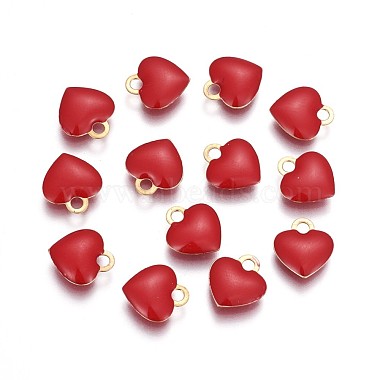 Real Gold Plated Red Heart Brass+Enamel Charms