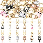 12Pcs 12 Styles Plating Alloy Enamel Cat Shape Pendant Decorations, with Swivel Clasps, Golden, Mixed Color, 61~75mm, 1pc/style(HJEW-YW00486)