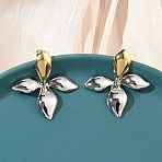 Two Tone Flower 304 Stainless Steel Stud Earrings, Ion Plating(IP), Long-Lasting Plated, Real Gold Plated & Stainless Steel Color, 35x31.5~32mm(EJEW-B156-10GP)