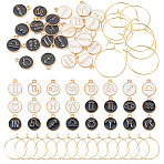 2 Sets Alloy Enamel Pendants Flat Round with Twelve Constellation Pattern, with Brass Wine Glass Charm Rings, Hoop Earrings Findings, for DIY Wine Glass Charms, Mixed Color, 15x12mm(ENAM-TA0002-82)